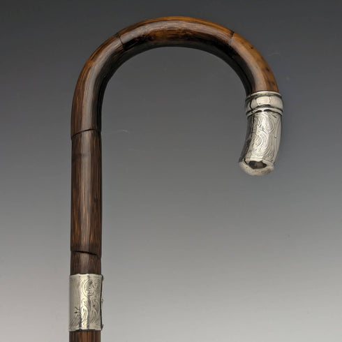 1919 British Antique Gentleman's Thin Lightweight Walking Stick with Curved Handle 91cm